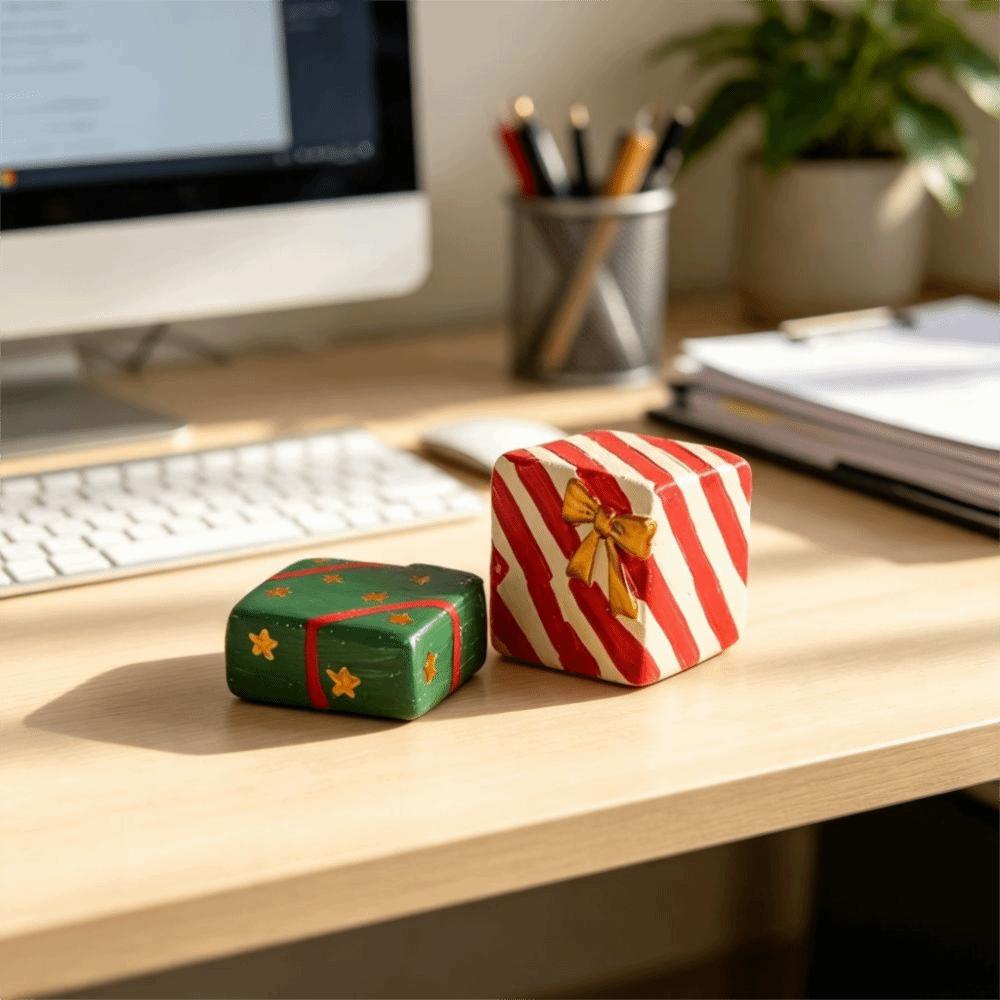 Creative Style Christmas Gift Box Figurine Resin Decorative Christmas Statue Christmas Decor