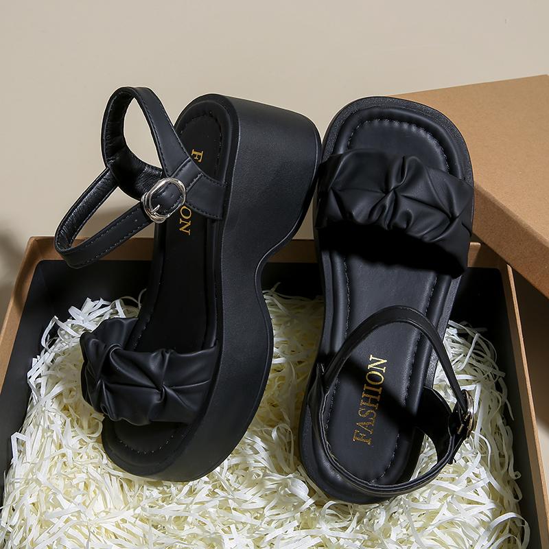 Women's Sandals Summer New Style Fairy Wind Thick Bottom Heightening Casual Versatile Skirt Beach Sandals Comfortable Rubber