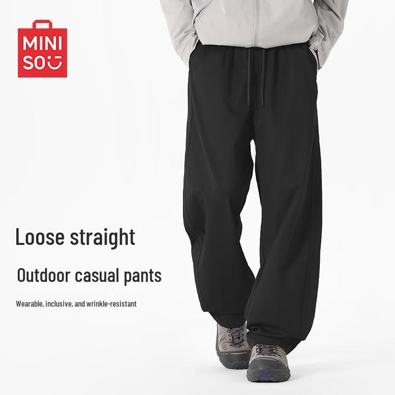 MINISO Men's Retro Relaxed Straight-Leg Curved-Cut Casual Pants