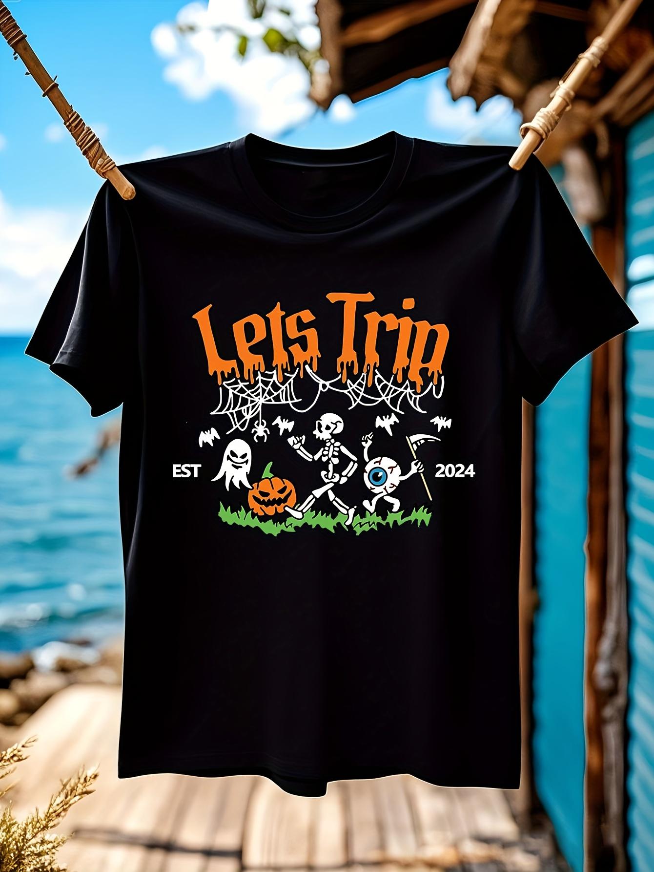 Halloween Graphic T-shirt - LET s TRIP Spooky Print with Bats M