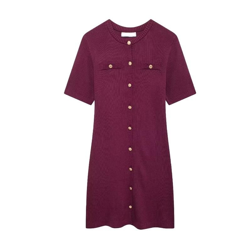 Spring New Women's Clothing Fashion Style French Rib Knitting Round Neck T-shirt Shory Style Dress 1229076