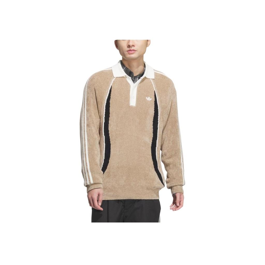 Adidas Originals FW24 Classic Series Comfortable Soft Skin-Friendly Versatile Knit Sweater Men Sweater Khaki Brown JN3794
