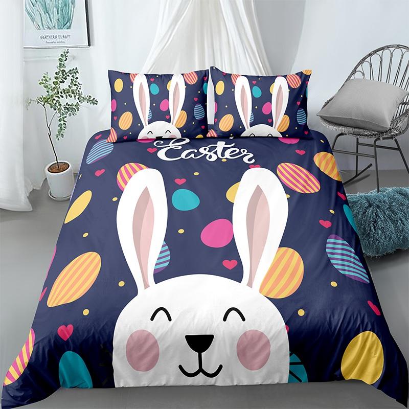 Cartoon 3D Rabbit Printed Bedding Set 2/3pcs Easter Duvet Quilt Cover Pillowcase for Home Bedroom Boho Decor Queen King Size