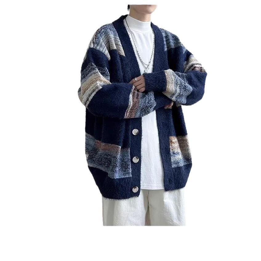 Autumn Men's Striped Gradient Cardigan Sweater