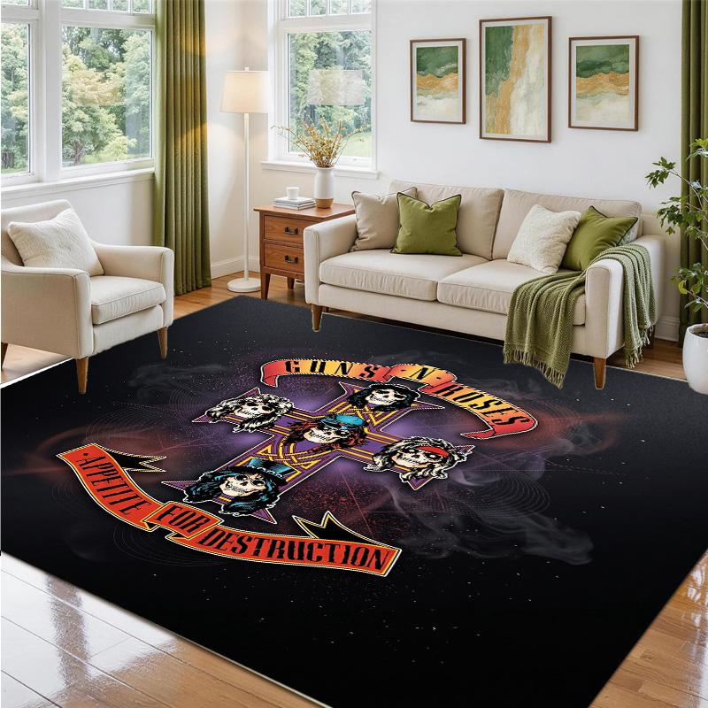 Guns N’ Roses Design Crystal Velvet Rug Soft Decorative Mat for Bedroom Entrance