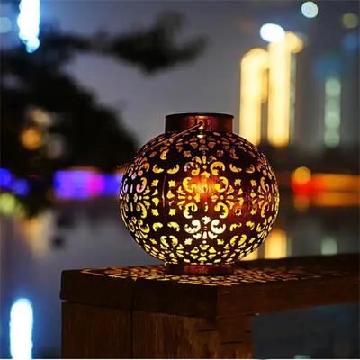 Antique Round Hanging Solar Lights Garden Retro Decor Yard Tree Outdoor Decorative Hollow Solar Lantern For Garden Camping Light