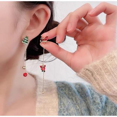 Boucles d'oreilles de Noël Boucles d'oreilles asymétriques Père Noël Boucles d'oreilles longues à pompon extérieur