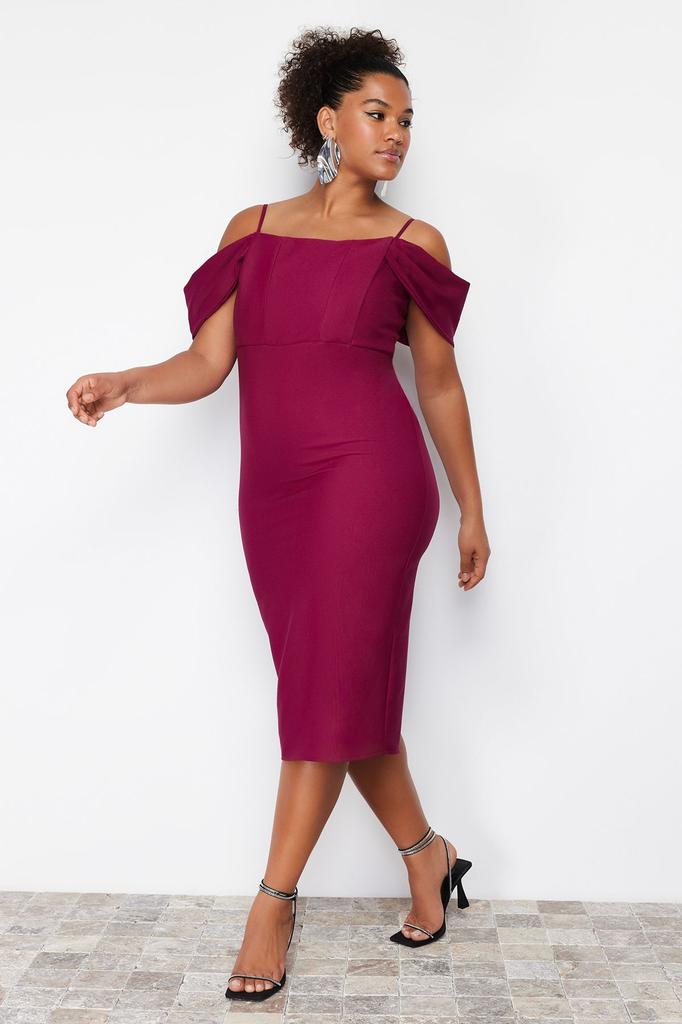 Women's Style Plus Size Purple Plain Bodycone Midi Woven Plus Size Dress