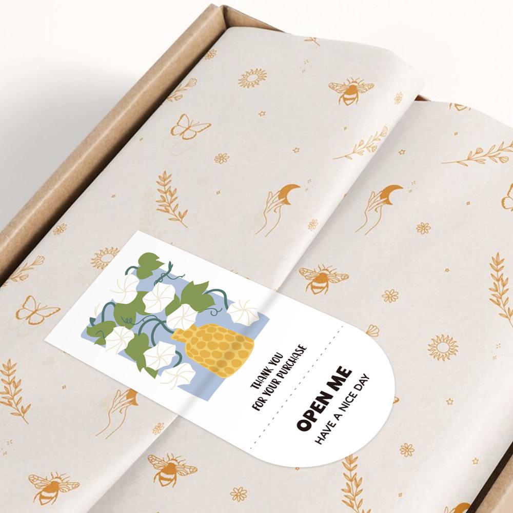100pcs/pack Cute Flowers Open Me Sticker Thank You For Your Order Stickers for Small Business Package Gift Wraps Decor