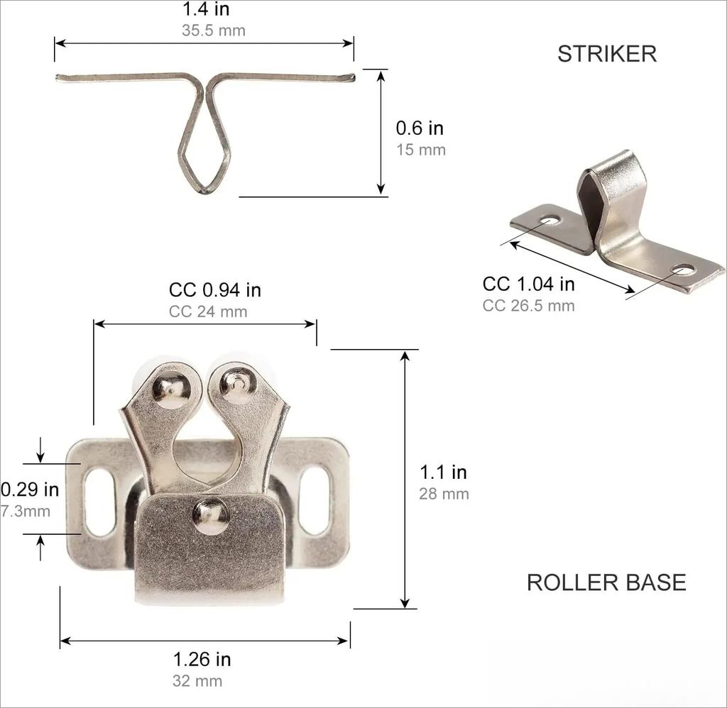 Xiaomi 24pcs Antique Copper Furniture Door Stopper, Cabinet Roller Latch Twin Double Catch with Striker, Includes Free Screws