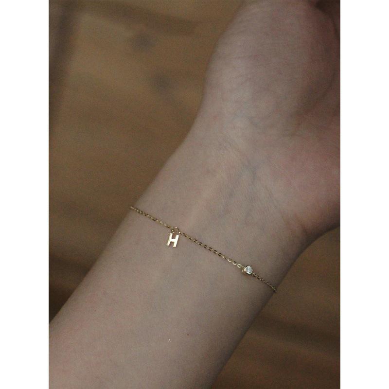 Gold-Plated Silver "H" Zircon Diamond Bracelet for Women - Thin, Simple, and Versatile Jewelry