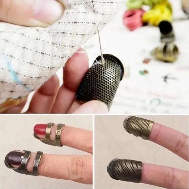 2 Pcs/Set New Retro Sewing Thimble Finger Protector With Metal Shield Fingertip Thimble Sewing Tools Accessories