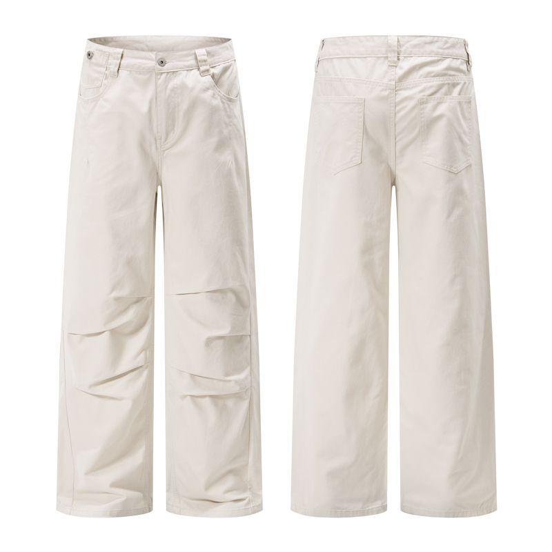 American retro trendy brand pleated design casual pants men's trend fashion loose wide-leg straight overalls