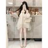 Sweet Bow Chiffon Wrinkled Backless Shoulder Bow Yarn Long Sleeve Top Women's Knee