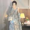 2024 Summer Floral Chiffon Spaghetti Strap Dress & Cardigan Two-Piece Set