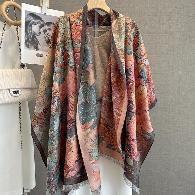 Design Oil Floral Printde Cashmere Scarf Women Winter Pashmina Shawls And Wraps Thick Warm Bufanda Stoles Blanket Luxury