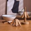 1 Set Christmas Tree Coaster with Base 3 Layers Tree Shape Wooden Trivet Anti-scald Heat Resistant Countertop Pot Pan Coffee Tea Cup Holder