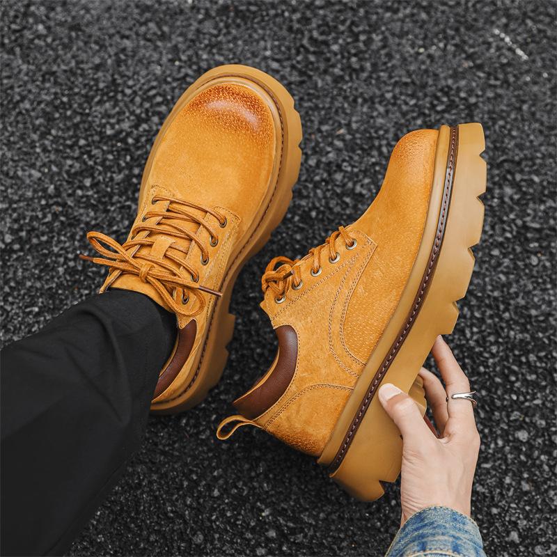 Autumn men's shoes British style tooling shoes men's retro platform big yellow boots casual Martin short boots 66685-J