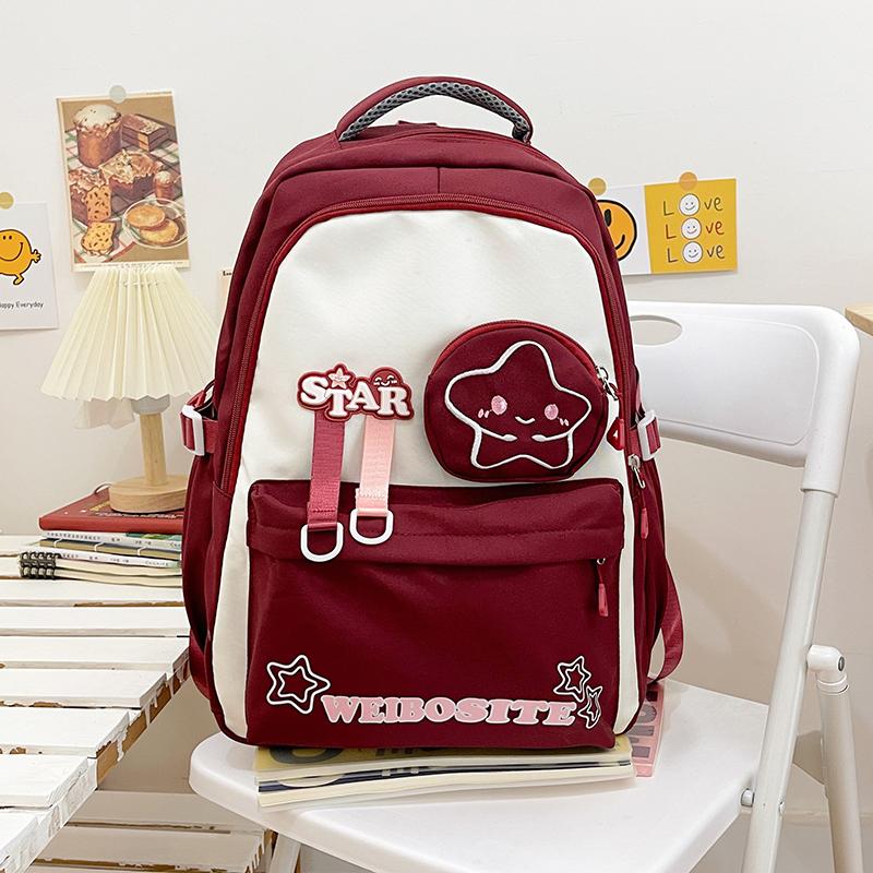 Women's Large Capacity Backpack Color Block Student Schoolbag Shoulder Bag