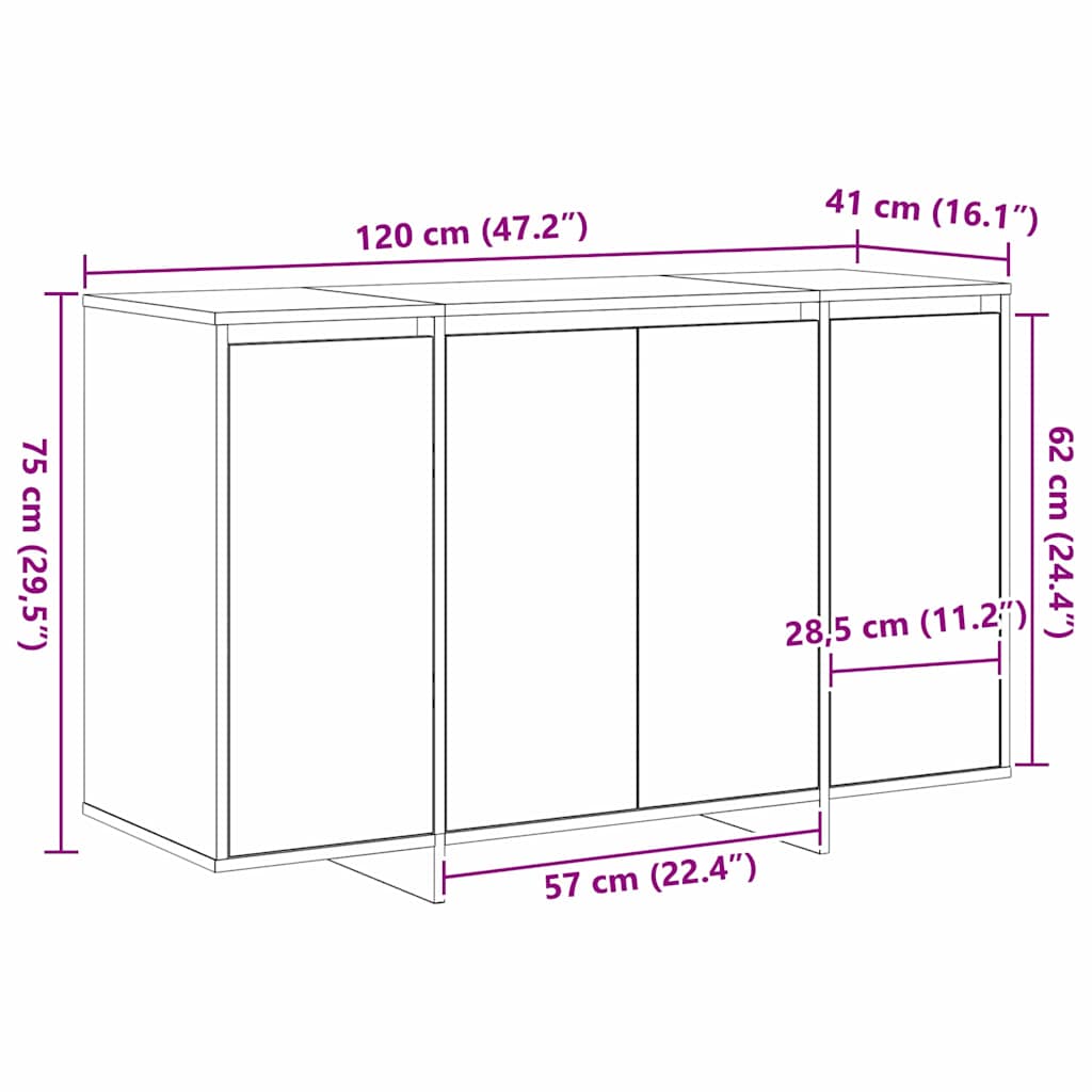 Sideboard Gray Sonoma 120 x 41 x 75 cm Engineered Wood