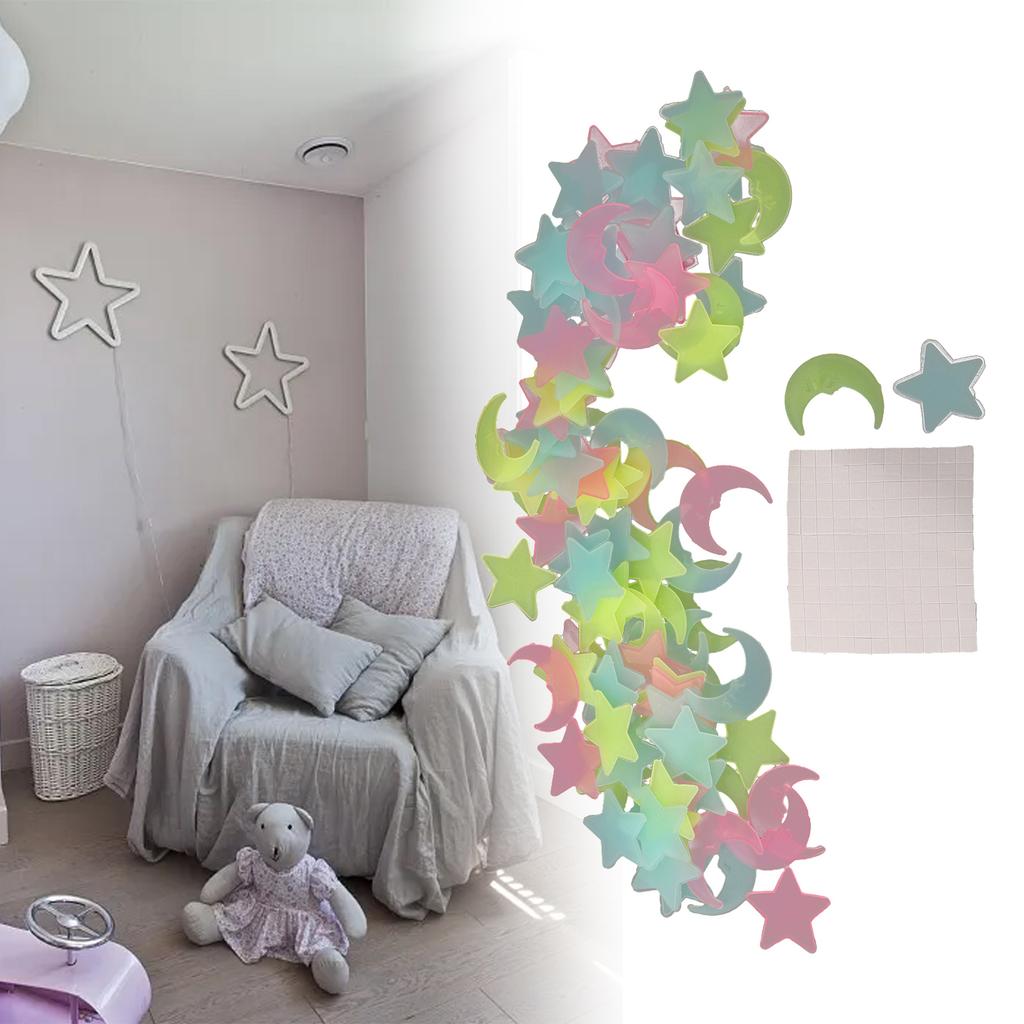 100pcs Stickers Moons Night Art Plastic Removable Bedroom Ceiling Space DIY Star Decal Stars Decor Fluorescent