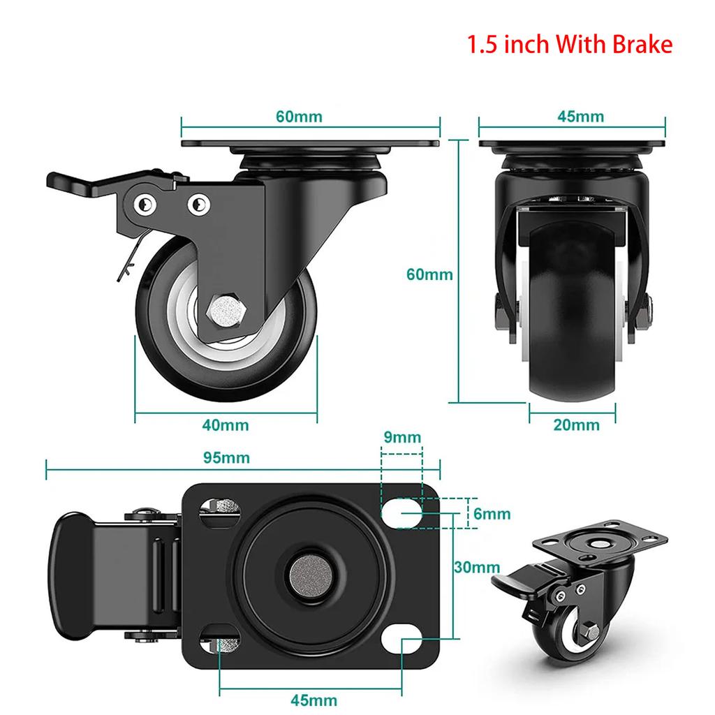 Swivel Caster Wheels No Noise,Set of 4 Heavy Duty-Swivel Casters,Non Marking Black Castor Wheels for Cart Furniture Workbench