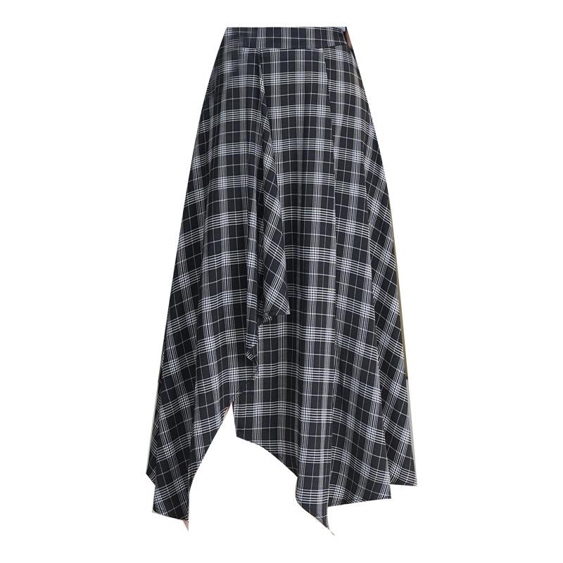 Autumn 2025 High-Waisted Irregular Black & White Plaid Skirt for Women