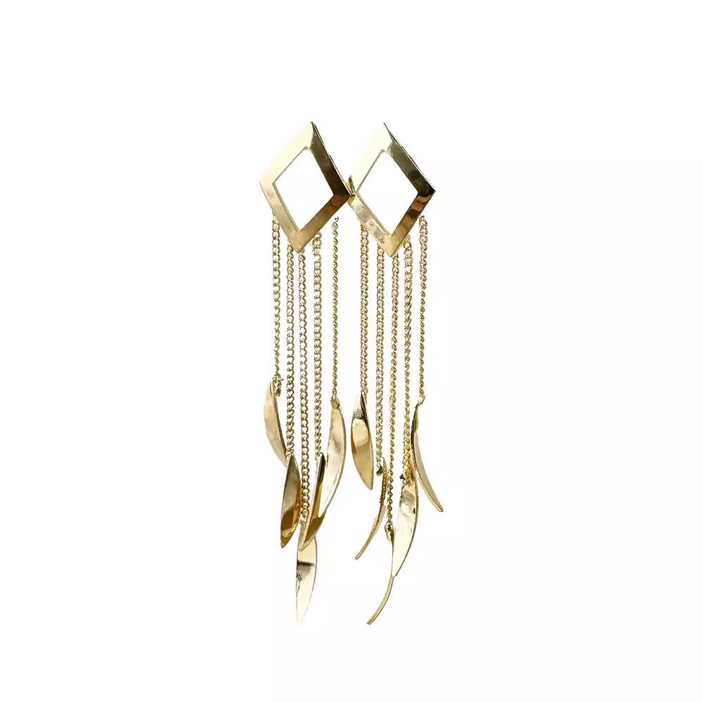 Geometric Shape Fringed Earrings Exaggerated Design Diamond Earrings Trendy Long Metal Wind Earrings Earrings