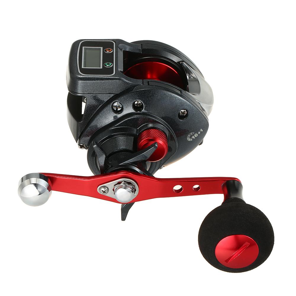 Electric Digital Display 16+1 Ball Bearing Left / Right Ice Fishing Reel Baitcasting Line Counter Reel 6.3:1 Casting Reel Gear