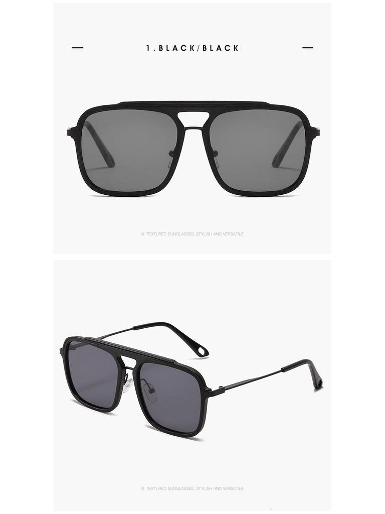 3184 Große quadratische Metallrahmen-Sonnenbrille mit Doppelsteg, UV-Schutz, Braun, Europäischer Stil für Damen und Herren
