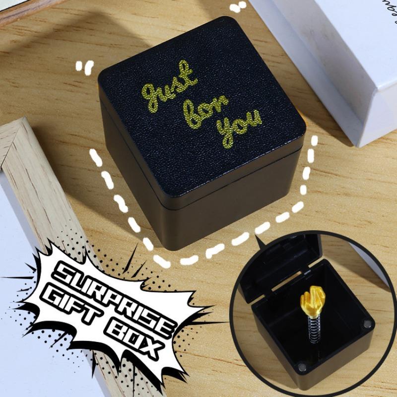Prank Surprise Gift Box Black Spring Loaded Middle Finger Design