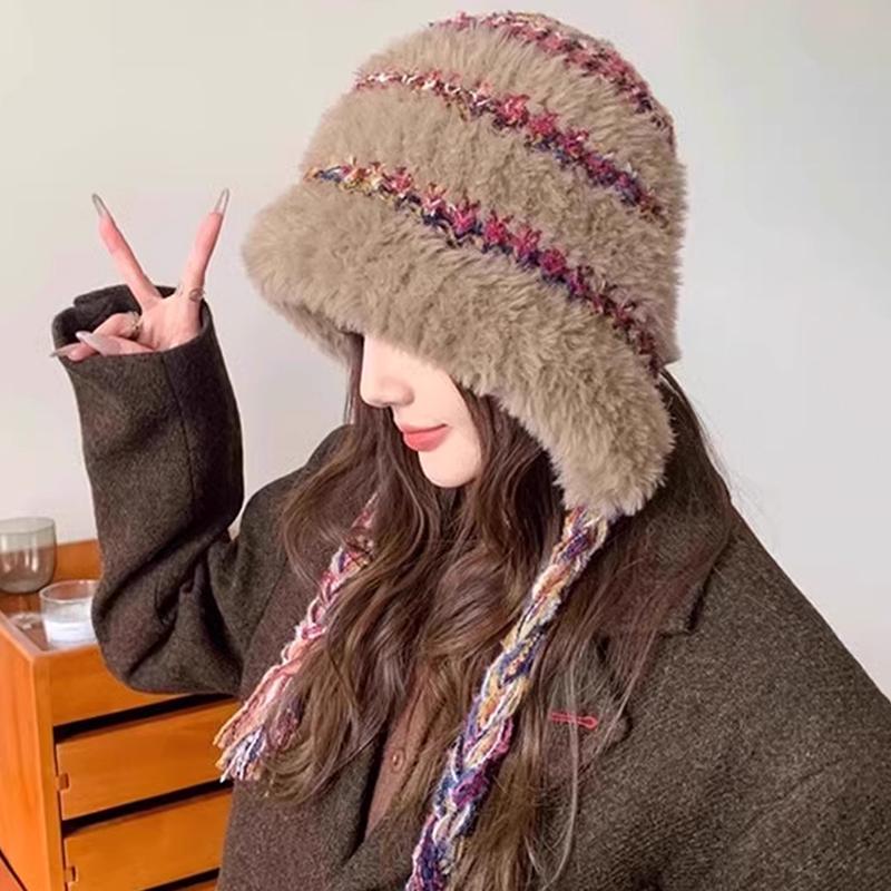 New Autumn And Winter Fluffy Earmuffs Warm Wool Hat For Women With Large Head Circumference Cold-Proof All-Match Knitted Hat