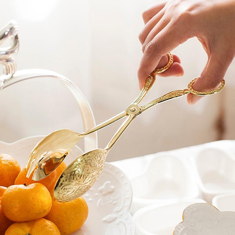 1 Stück Speisezange Vergoldet Snack Kuchen Clip Salat Brot Gebäck Klemme Backclip