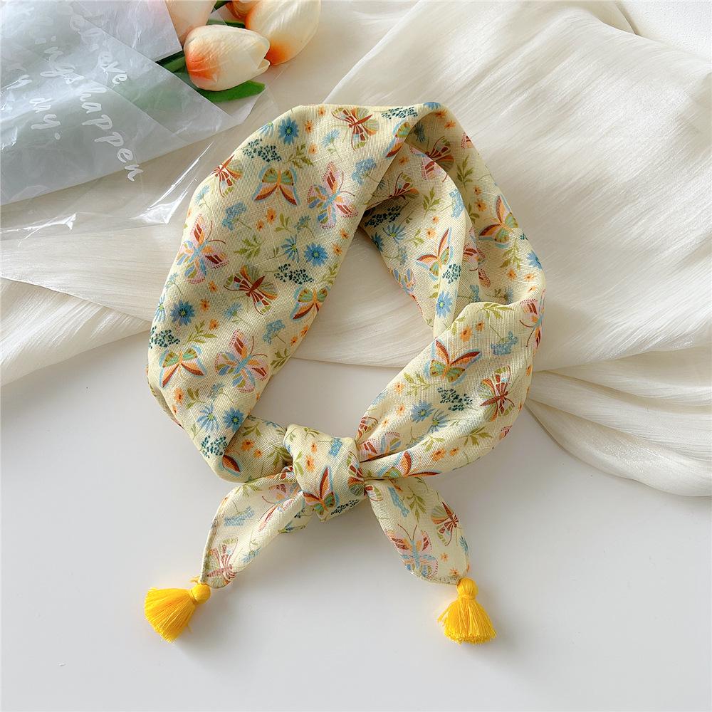 60 Tassel Cotton Linen Small Silk Scarf - Spring/Autumn Versatile Headscarf for Women, Fashionable Neck Protection and Decoration