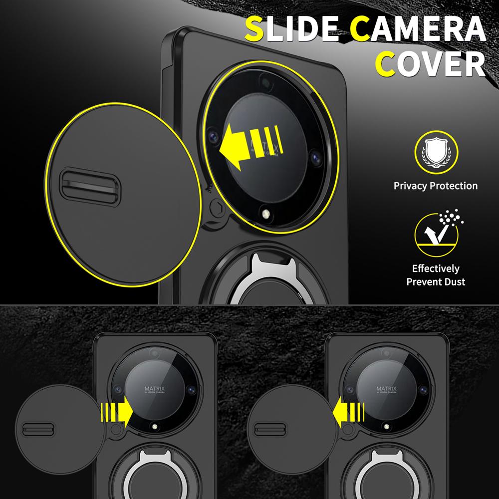 KEYSION 360° Ring Stand Phone Case for Honor X9b 5G X9A Slide Camera Protection Magnetic Shockproof Cover for Magic 5 6 Lite 5G