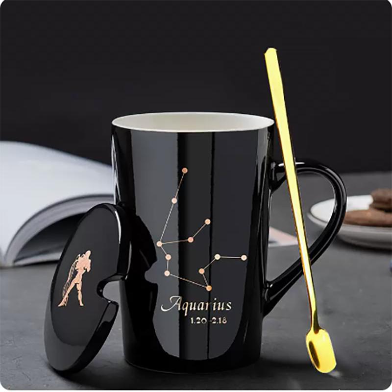 400ml 12 Constellation Mug with Lid Spoon Large Capacity Japanese Ceramic Water Cup Home Office Male and Female Couple