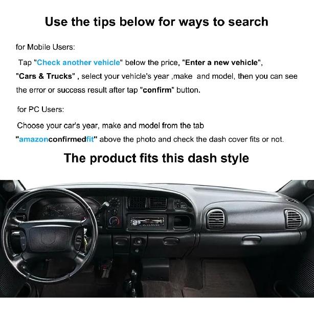 Yiz Dashboard Cover Dash Cover Mat Pad  Fit For Dodge Ram 1500 2500 3500 1998 1999 2000 2001 (98-01Black) Y21