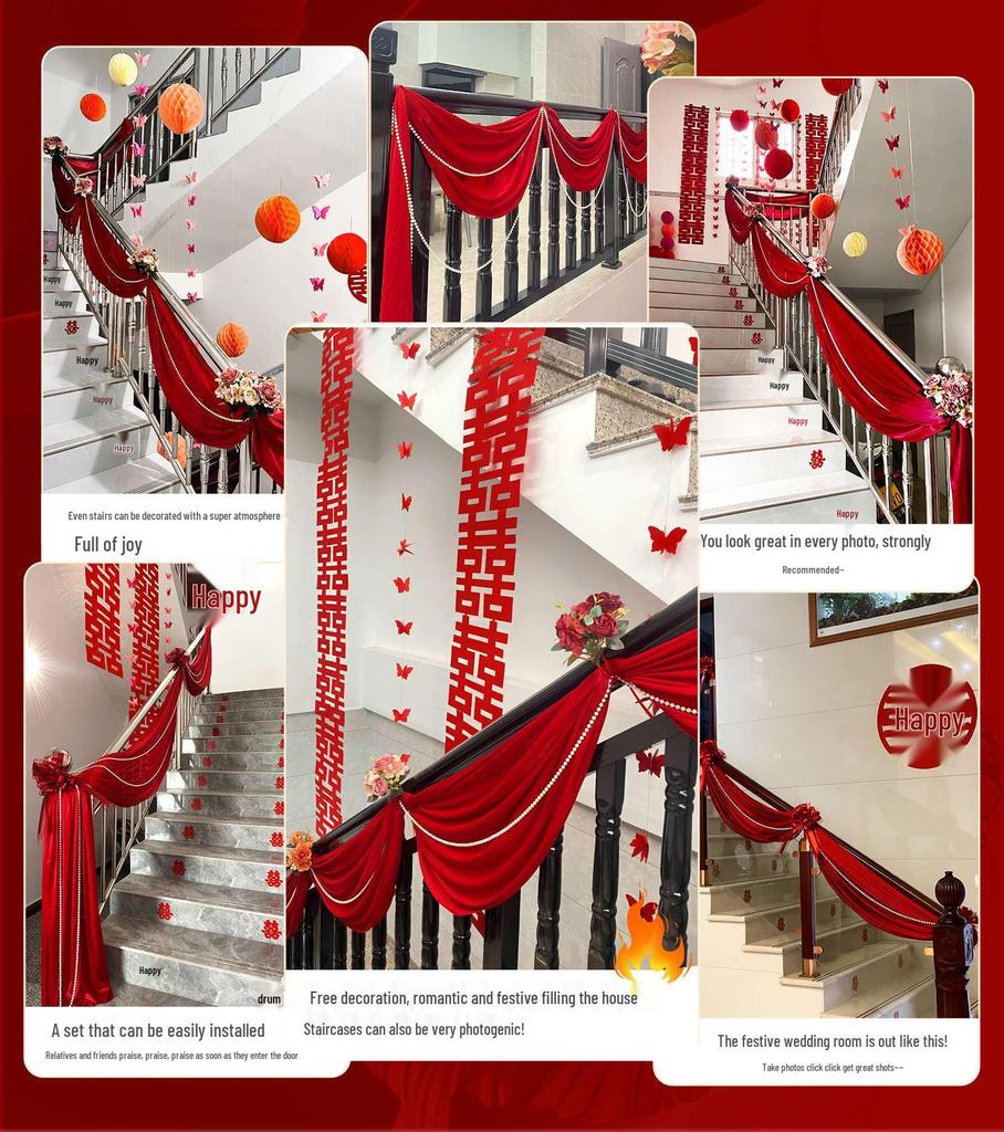 Wedding Handrail Decoration: Double Happiness Floral Strip for Staircases and Corners