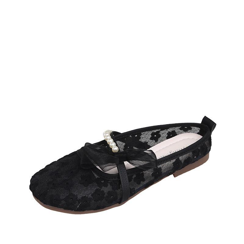 Women's shoes single shoes gentle bow summer thin mesh breathable one pedal flat lazy maternity shoes