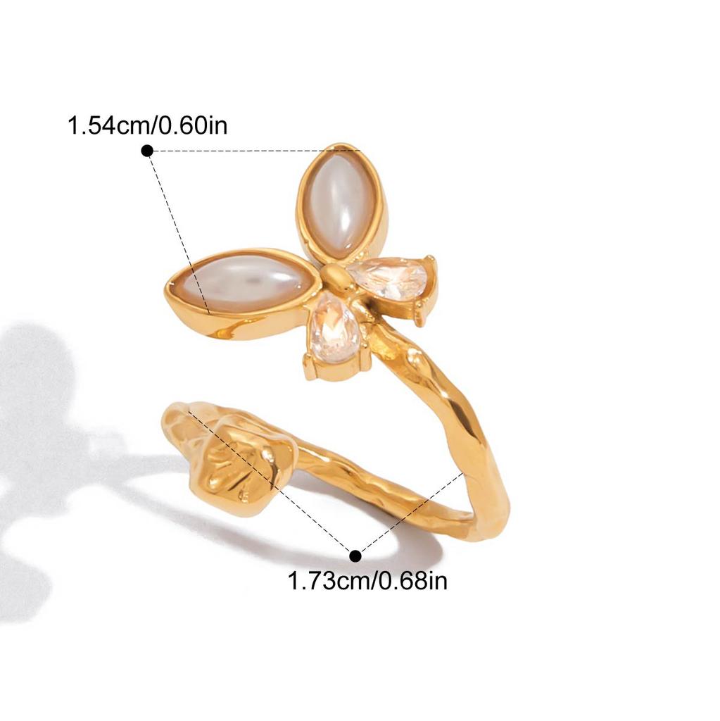 Yori Exquisite Butterfly Adjustable Open Ring 18k Gold Color Plated Metal Texture Fashion Jewelry for Women Gala Gift