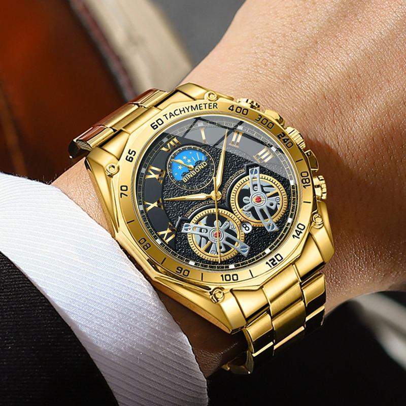 Binbang BINBOND Double Tourbillon Hollow Watch Men's Multifunctional Fashion Luminous Waterproof Quartz Watch