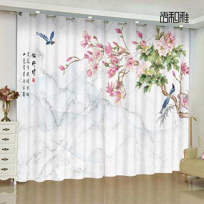 2 Panel New Chinese Curtain Flower Bird Landscape Painting Printed Curtain for Bedroom Living Room Kitchen Window Cortinas