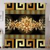 Classic Golden Floral Printed Design Rod Pocket Drape Panels 2 panel Set Semi-light filtering Weave for Living Room Bedroom Various Rooms Windows