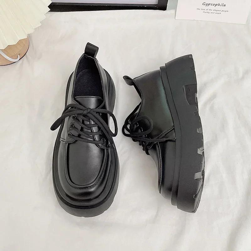 New  Women Spring  Black Platform Flats Shoes Women Loafers Slip On Boat Shoes Designer Casual Leather Oxfords