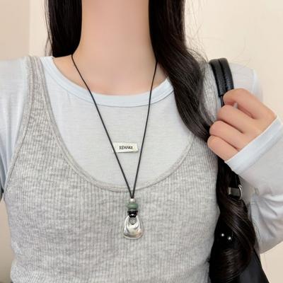 Colar com Pingente de Gota d'Água Estilo Coreano em Corda Longa Preta Para Mulheres Corrente Minimalista para Suéter Joias