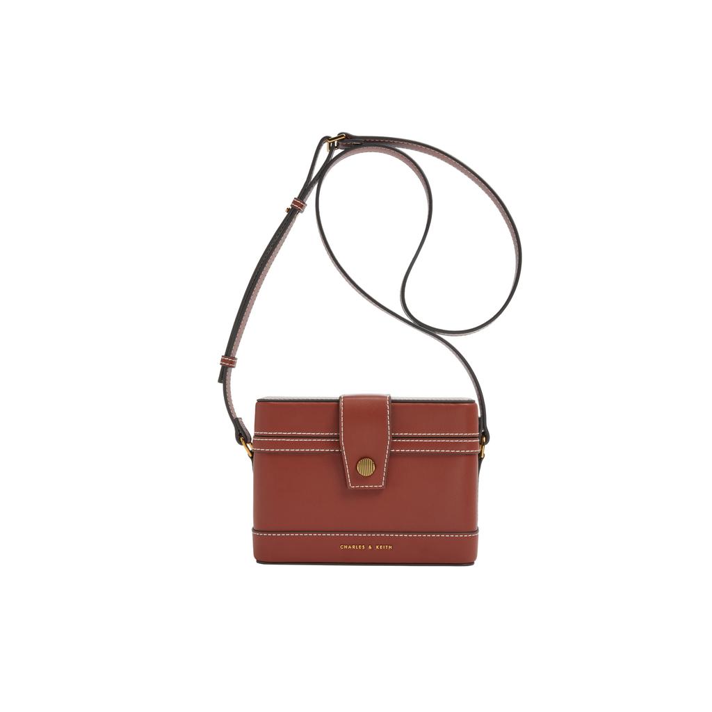 New CHARLES&KEITH PU Box Small Square Bag, Crossbody Bag Small Women's Multi Composite Color/Mocha Dark Coffee/Beige CK2-80701182-1