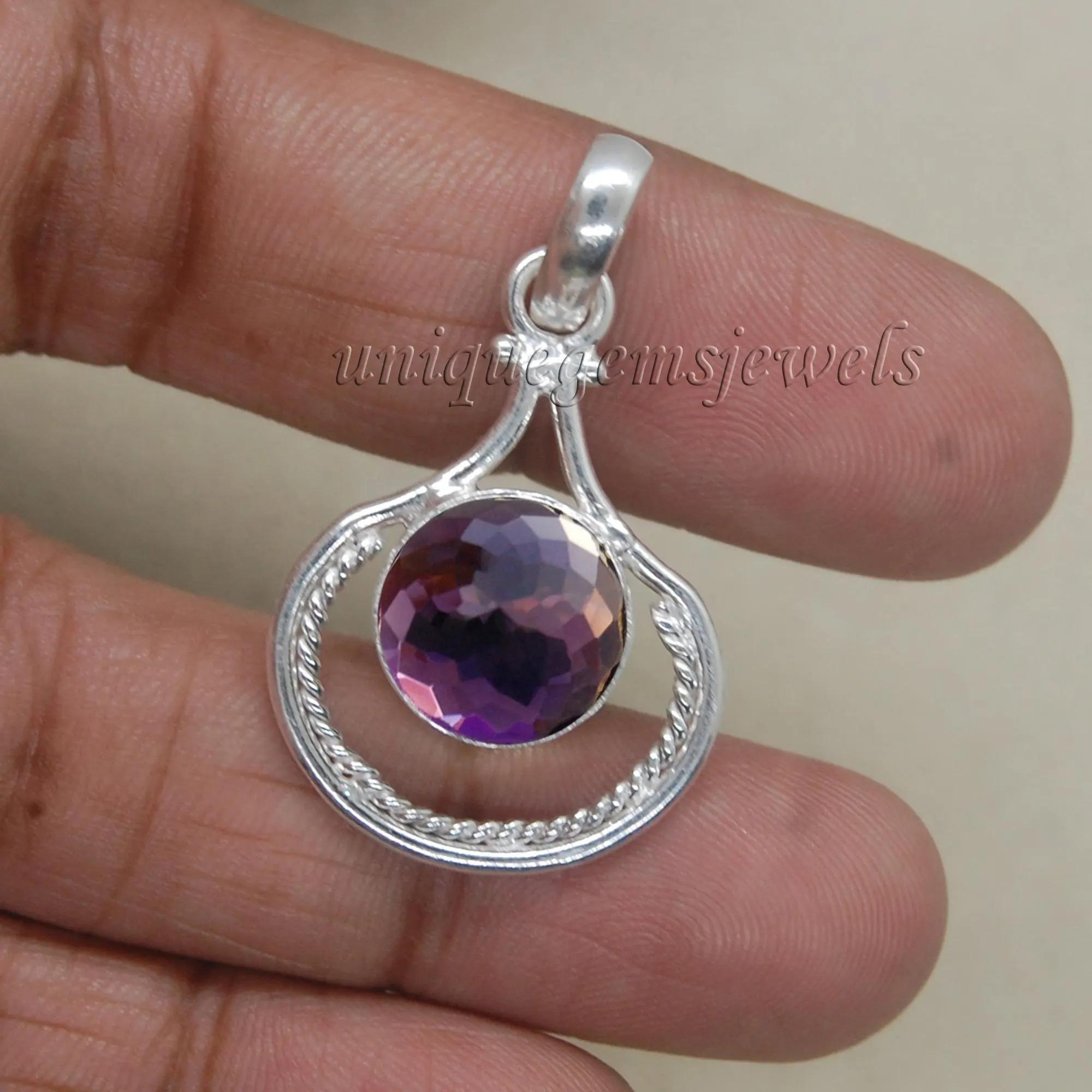 

Dome Style Purple Amethyst Gemstone 925 Sterling Silver Pendant, Handmade Purple Amethyst Pendant Jewelry срібний