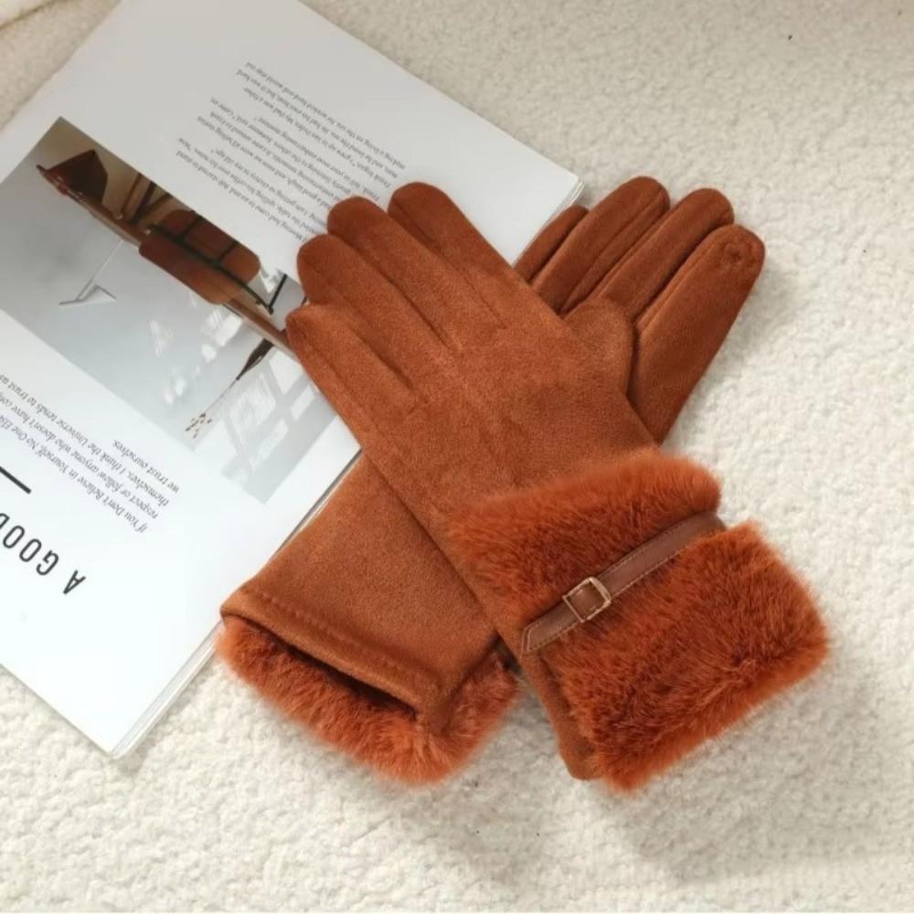 Windproof Women Gloves Thick Cycling Mittens All-Match Winter Suede Gloves  Girls
