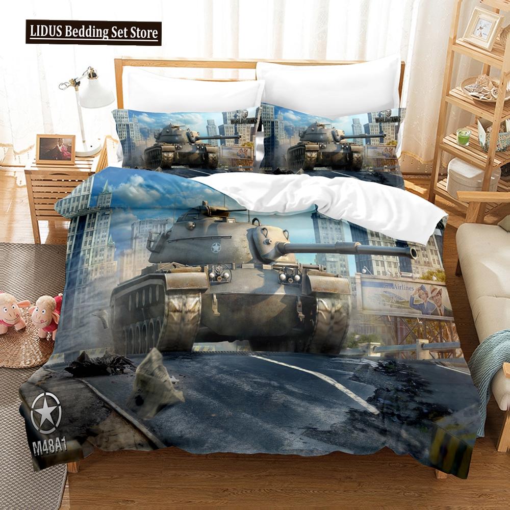 3D Tank Duvet Cover Tank Print War Military Weapon Theme For Children Teens Women Men Gifts For Bedroom Decorations Queen King