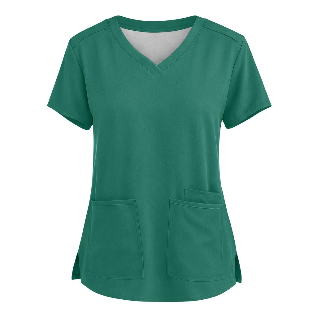 Camicetta da Lavoro alla Moda da Donna a Maniche Corte con Scollo a V, Vestibilità Larga, con Spacco e Tasche
